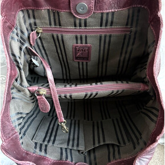 FRYE Melissa Leather Shoulder Tote Bag Distressed Merlot Large Padded pocket - Picture 7 of 16